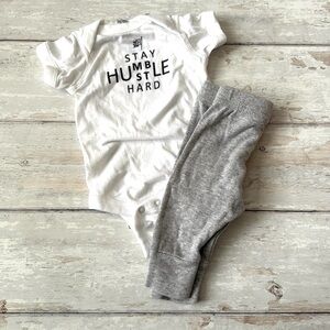 Rabbit Skins NB Baby Boy Newborn Stay Humble Hustle Hard Bodysuit Gray Pants